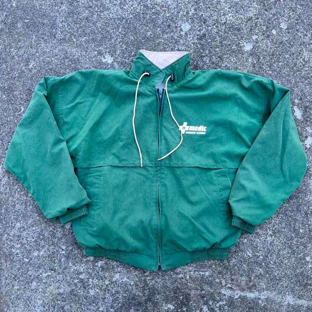 Vintage 1988 Hilton Green Cropped Bomber Jacket Made USA sz us L Varsity Zip Up
